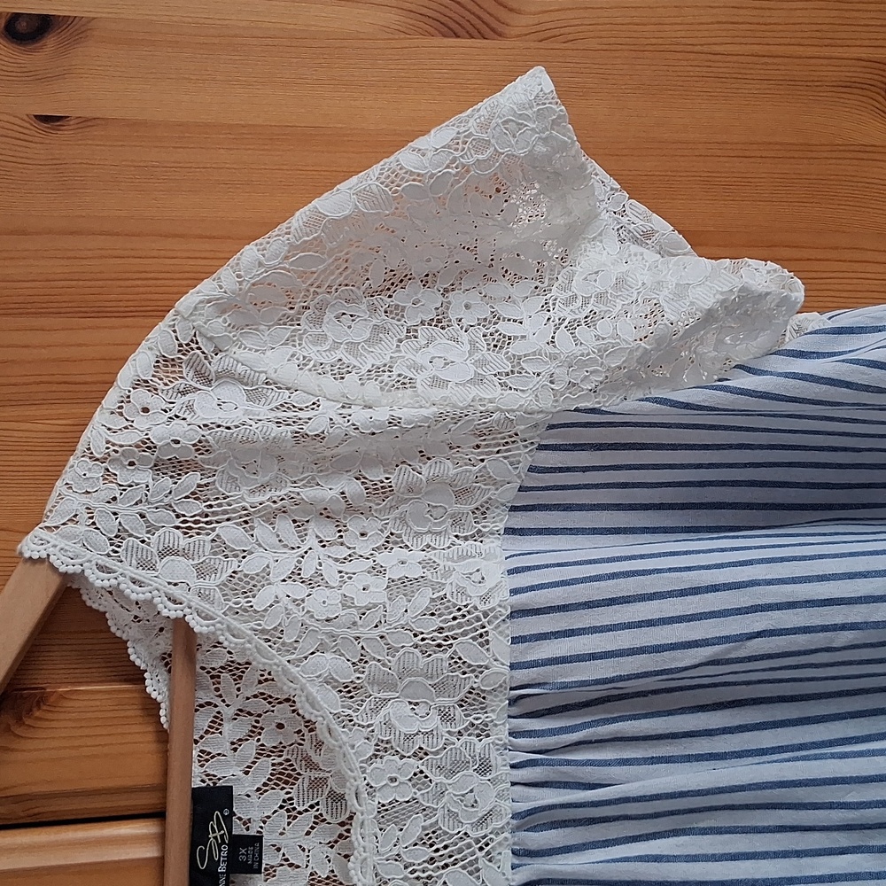 Suzanne Betro Delicate Lace Blue Cotton Cottagecore Blouse Plus Size 3X - Picture 2 of 8